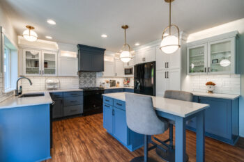 kitchen remodel with blue cabinets